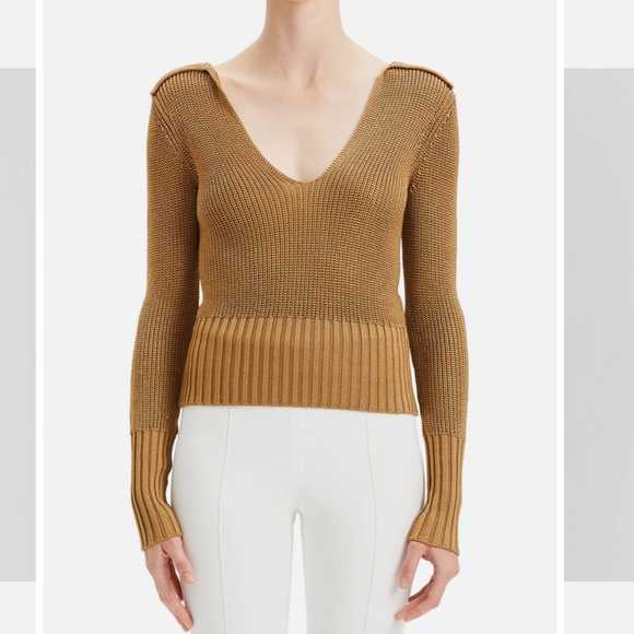 Theory Collared Brown Semi-Metallic Sweater Size Large - Picture 2 of 6